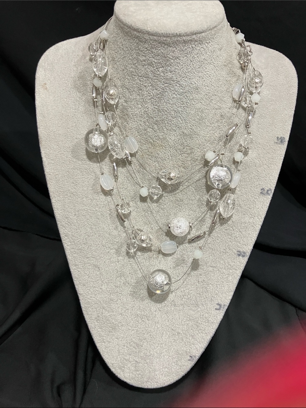 Multi-Strand Silver and Clear Bead Necklace - Elegant Women's Jewelry